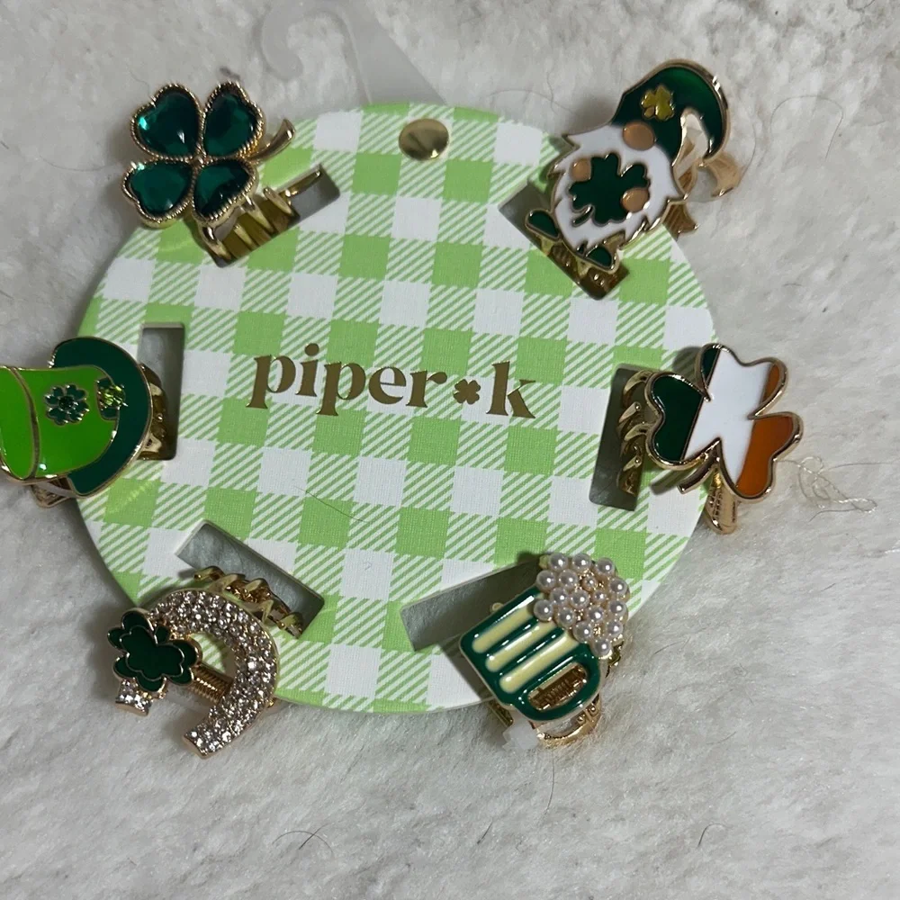 Piper K set of 6 mini gold metal St Patrick’s day hair claw clips